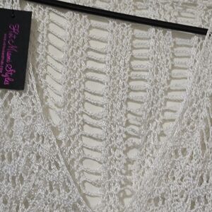 NWT White Crochet Long- sleeve dress cover up Size -L Color- White